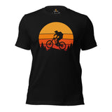Cycling Gear - MTB Clothing - Mountain Bike Attire, Outfits, Apparel - Gifts for Cyclists - Retro Sunset Downhill Mountain Bike T-Shirt - Black
