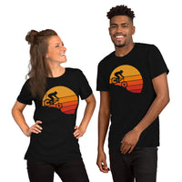 Cycling Gear - MTB Clothing - Mountain Bike Attire, Outfits, Apparel - Gifts for Cyclists - Vintage Sunset Downhill Mountain Bike Tee - Black, Unisex