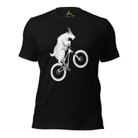 Cycling Gear - MTB Clothing - Mountain Bike Attire, Outfits, Apparel - Unique Gifts for Cyclists - Mountain Bike Stunt Riding Goat Tee - Black