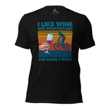 Cycling Gear - MTB Clothing - Mountain Bike Outfits, Attire - Gifts for Cyclists, Wine Lovers - Funny I Like Wine And Mountain Bike Tee - Black