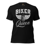 Motorcycle Gear - Unique Gifts for Her, Motorbike Riders - Moto Riding Gears, Biker Attire, Clothing, Outfit - Funny Biker Queen Tee - Black