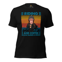 Motorcycle Gear - Gifts for Motorbike Riders - Moto Gears, Attire - Funny Riding & Coffee Because Murder Is Wrong Monkey Biker T-Shirt - Black