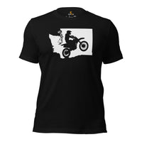 Dirt Motorcycle Gear - Patriotic Dirt Bike Attire - Gifts for Motorbike Riders - Biker Outfits - Retro Dirt Bike Washington Map Tee - Black