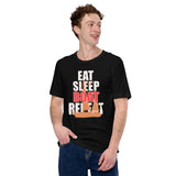 Fishing & Vacation Shirt, Outfit, Clothes - Boat Party Attire - Gift for Boat Owner, Boater, Fisherman - Eat Sleep Boat Repeat T-Shirt - Black