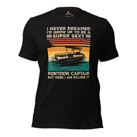 Fishing & Vacation Shirt, Outfit - Boat Party Attire - Gift for Boat Owner, Fisherman - Vintage Proud Super Sexy Pontoon Captain Tee - Black