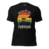 Fishing & Sailing Vacation Shirt, Outfit - Boat Party Attire - Gift for Boat Owner, Boater, Fisherman - Retro Queen of The Pontoon Tee - Black