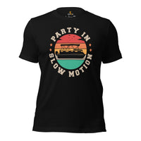 Fishing & Sailing Vacation Shirt, Outfit - Boat Party Attire - Gift for Boat Owner, Boater, Fisherman - Retro Party In Slow Motion Tee - Black