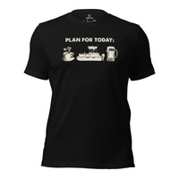 Fishing & Vacation Outfit - Boat Party Attire - Gift for Boat Owner, Boater, Fisherman, Beer & Coffee Lovers - Funny Plan For Today Tee - Black