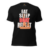 Fishing & Vacation Shirt, Outfit, Clothes - Boat Party Attire - Gift for Boat Owner, Boater, Fisherman - Eat Sleep Boat Repeat T-Shirt - Black