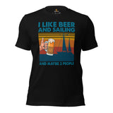 Fishing & Vacation Outfit - Boat Party Attire - Gift for Boat Owner, Boater, Fisherman, Beer Lover - Funny I Like Beer And Sailing Tee - Black