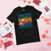Fishing & Vacation Outfit - Boat Party Attire - Gift for Boat Owner, Boater, Fisherman, Wine Lover - Funny I Like Wine And Pontoon Tee - Black