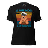 Fishing & Vacation Outfit - Boat Party Attire - Gift for Boat Owner, Wine Lover - Funny Sailing And Bourbon Because Murder Is Wrong Tee - Black