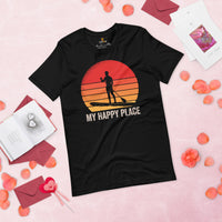 Lake Boating Wear, Apparel - Vacation Outfit, Clothes - Gift Ideas for Kayaker, Outdoorsman, Nature Lovers - Funny My Happy Place Tee - Black