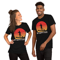 Lake Boating Wear, Apparel - Vacation Outfit, Clothes - Gift Ideas for Kayaker, Outdoorsman, Nature Lovers - Funny My Happy Place Tee - Black, Unisex