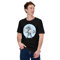 Astronaut Surfing Shirt - Beach Vacation Outfit, Attire - Gift Ideas for Surfer, Outdoorsman, Nature Lovers - Surf To The Moon Tee - Black