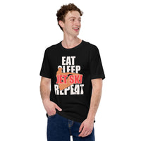 Jet Ski Surfing Shirt & Gear - Beach Vacation Outfit, Attire - Gift Ideas for Surfer, Outdoorsman - Funny Eat Sleep Jet Ski Repeat Tee - Black
