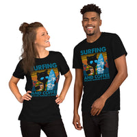 Surfing Shirt - Beach Vacation Outfit, Attire - Gift for Surfer, Outdoorsman, Cat Lover - Surfing & Coffee Because Murder Is Wrong Tee - Black, Unisex