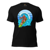 Sasquatch Surfing Shirt - Beach Vacation Outfit, Attire - Gift Ideas for Surfer, Outdoorsman, Nature Lovers - Bigfoot Gone Surfing Tee - Black