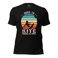 Surfing T-Shirt & Gear - Seaside & Beach Vacation Outfit, Attire - Gift for Surfer, Outdoorsman, Nature Lovers - Retro Born To Kite Tee - Black