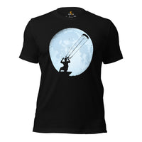 Surfing Shirt & Gear - Seaside & Beach Vacation Outfit, Attire - Gift for Surfer, Outdoorsman, Nature Lovers - Surf Over The Moon Tee - Black