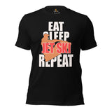 Jet Ski Surfing Shirt & Gear - Beach Vacation Outfit, Attire - Gift Ideas for Surfer, Outdoorsman - Funny Eat Sleep Jet Ski Repeat Tee - Black