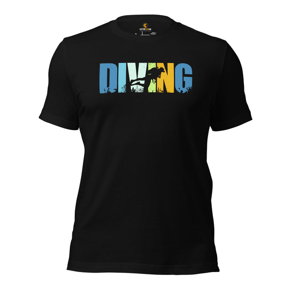 Scuba Diving Shirt & Gear - Seaside & Beach Vacation Outfit, Attire - Gift Ideas for Outdoorsman, Nature Lovers - Retro Diving T-Shirt - Black