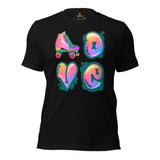 Skate Streetwear & Urban Outfit, Attire - Roller Skating Shirt, Wear, Clothing - Gifts for Skaters - Retro Love Roller Skating Tee - Black