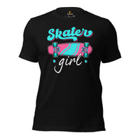 Skateboard Streetwear & Urban Outfit, Attire - Skate Shirt, Wear, Clothing - Gifts, Presents for Skateboarders - Skater Girl Tee - Black