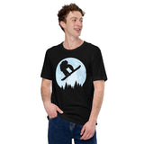 Skiing Shirt - Snowboarding Ski Attire, Gear, Clothes, Outfit - Gift, Present Ideas for Skiers, Snowboarders - Skiing Over The Moon Tee - Black