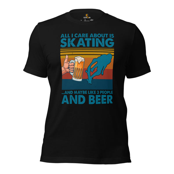 Skateboard Streetwear Outfit, Attire - Skate Shirt, Wear - Gifts for Skateboarders - All I Care About Is Skateboarding And Beer Tee - Black