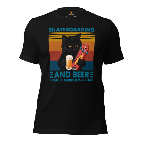 Skateboard Streetwear Outfit, Attire - Skate Shirt, Wear - Gifts for Skateboarders - Skateboarding And Beer Because Murder Is Wrong Tee - Black