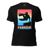 Skateboard Streetwear & Urban Outfit, Attire - Skate Shirt, Wear, Clothing - Gifts, Presents for Skateboarders - Retro Parkour City Tee - Black