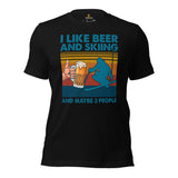 Skiing Shirt - Snow Ski Attire, Wear, Clothes, Outfit - Gift Ideas for Skiers, Beer Lovers - I Like Beer & Skiing & Maybe 3 People Tee - Black