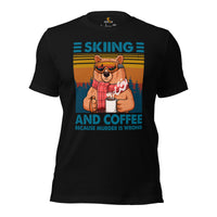 Skiing Shirt - Ski Attire, Wear, Clothes, Outfit - Gift Ideas for Skiers, Coffee Lovers - Skiing And Coffee Because Murder Is Wrong Tee - Black