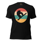Skiing T-Shirt - Snowboarding Ski Attire, Gear, Clothes, Outfit - Present Ideas for Skiers, Snowboarders - 80s Retro Snowboarding Tee - Black