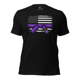 Brazillian Jiu Jitsu T-Shirt - BJJ, MMA Attire, Wear, Clothes - Gifts for Fighters, Kungfu Lovers - BJJ Purple Belt US Flag Themed Tee - Black