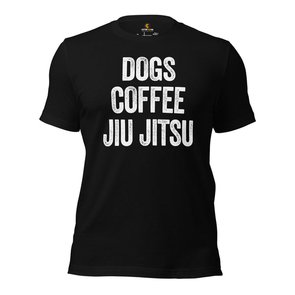 Brazillian Jiu Jitsu T-Shirt - BJJ, MMA Attire, Wear, Clothes, Outfit - Gifts for Fighters, Kungfu Lovers - Dogs Coffee Jiu Jitsu Tee - Black