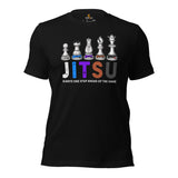 Jiu Jitsu T-Shirt - BJJ, MMA Attire, Wear, Clothes, Outfit - Gifts for Fighters, Chess Lovers - Funny One Step Ahead of The Game Tee - Black