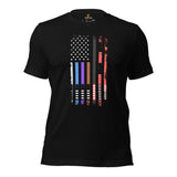 Brazillian Jiu Jitsu T-Shirt - BJJ, MMA Attire, Wear, Clothes - Gifts for Fighters, Wrestlers - Patriotic BJJ Belts US Flag Themed Tee - Black