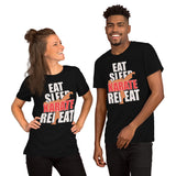Karate Clothes - Mixed Martial Arts Shirt, Attire, Wear, Outfit - Gifts for Fighters, Wrestlers - Funny Eat Sleep Karate Repeat Tee - Black, Unisex
