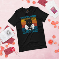 Taekwondo T-Shirt - TKD, Martial Arts Attire, Wear, Clothes - Gifts for Fighters, Cat Lovers - Taekwondo Because Murder Is Wrong Tee - Black