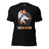 Taekwondo T-Shirt - TKD, Mixed Martial Arts Attire, Wear, Clothes, Outfit - Gifts for Fighters, Cat Lovers - Adorable Taekmeowndo Tee - Black
