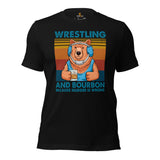 Pro Wrestling T-Shirt - Gifts for Wrestlers, Wine Lovers - Smokey The Bear Shirt - Wrestling And Wine Because Murder Is Wrong Tee - Black