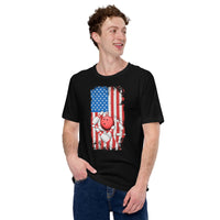 Men's & Women's Bowler T-Shirt, Outfit - Bowling Alley Themed Party Favors - Presents, Gifts for Bowlers - Patriotic US Flag Themed Tee - Black