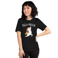 Yoga & Pilates Shirts, Wear, Clothes, Outfits, Attire & Apparel - Gifts for Yoga Lovers, Teacher - Yoga Is Magical Adorable Unicorn Tee - Black