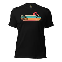 Mountaineering T-Shirt - Gifts for Rock Climbers, Hikers, Outdoorsy Mountain Men - Climbing Outfit, Clothes - Eat Sleep Climb Tee - Black