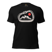 Mountaineering Shirt - Gifts for Rock Climbers, Hikers, Outdoorsy Mountain Men - Hiking Outfit, Clothes - Rock Climbing Carabiner Tee - Black