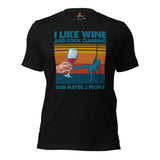 Mountaineering Shirt - Gifts for Climbers, Hikers, Outdoorsy Men, Wine Lovers - I Like Wine And Rock Climbing And Maybe 3 People Tee - Black