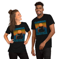 Mountaineering T-Shirt - Gifts for Climbers, Hikers, Outdoorsy Men, Cat Lovers - Hiking Outfit - Climbing Because Murder Is Wrong Tee - Black, Unisex