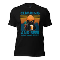 Mountaineering T-Shirt - Gifts for Rock Climbers, Hikers, Outdoorsy Men, Cat Lovers - Climbing And Beer Because Murder Is Wrong Tee - Black